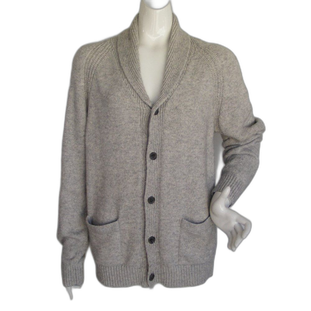 ROUNDTREE & YORKE Sweater, M, Grey knit cardigan, Cotton/Wool, Pockets, Grandpa